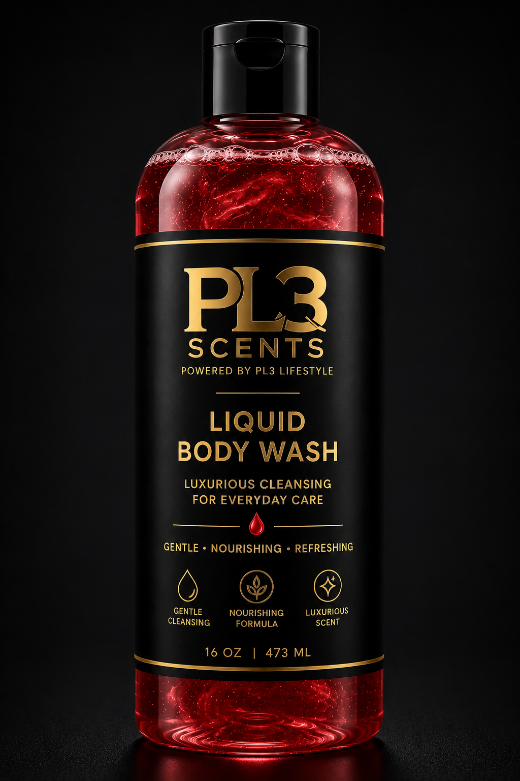 Red PL3 Scents liquid body wash bottle – PL3 Mango Sunrise